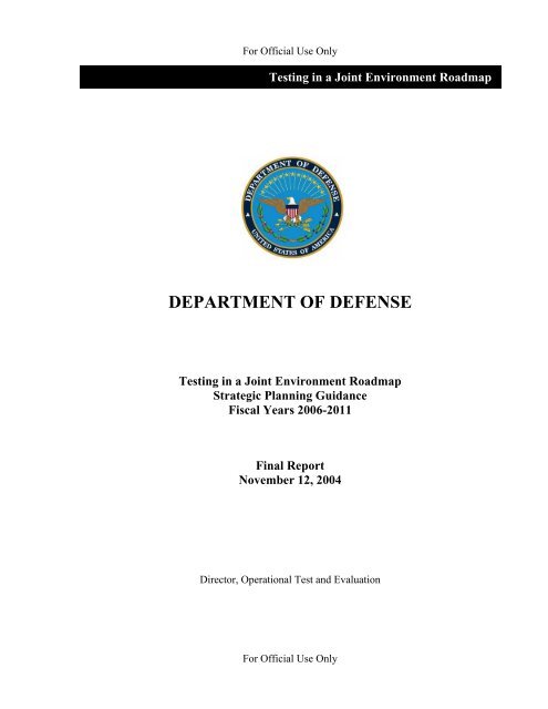 Testing in a Joint Environment Roadmap - U.S. Army Operational ...