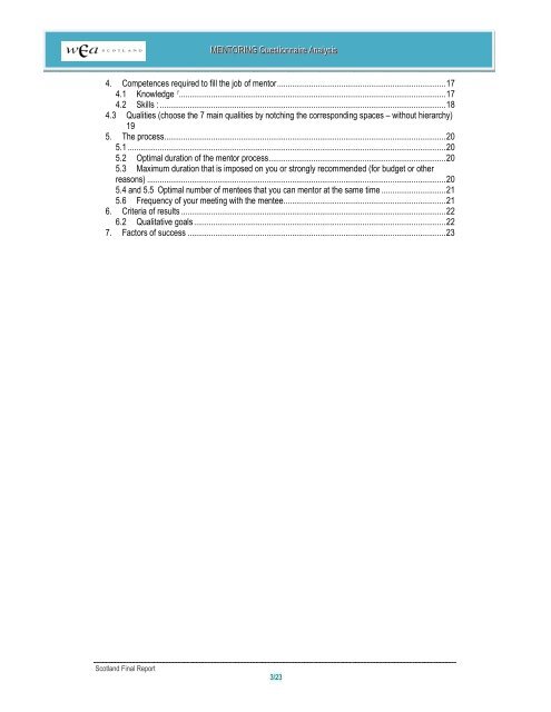 MENTORING QUESTIONNAIRE EVALUATION REPORT Answers ...