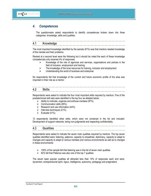 MENTORING QUESTIONNAIRE EVALUATION REPORT Answers ...