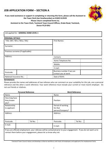 job application form guidance notes tavistock town council tavistock ...