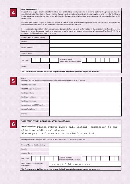 Northern 3 VCT PLC Application Form - Clubfinance