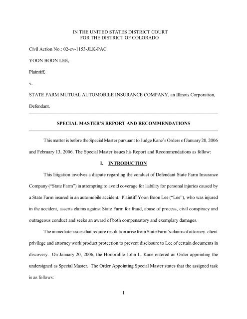State Farm Report Accident >> Yoon Boon Lee V State Farm Mutual Automobile District Of Colorado State Farm Report Accident >> Yoon Boon Lee V State Farm Mutual Automobile District Of Colorado
