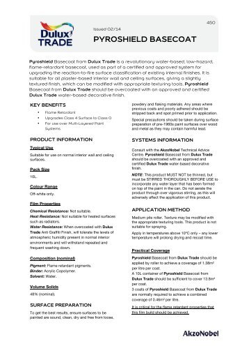 Download PDF datasheet 450 for Dulux Trade Pyroshield Basecoat