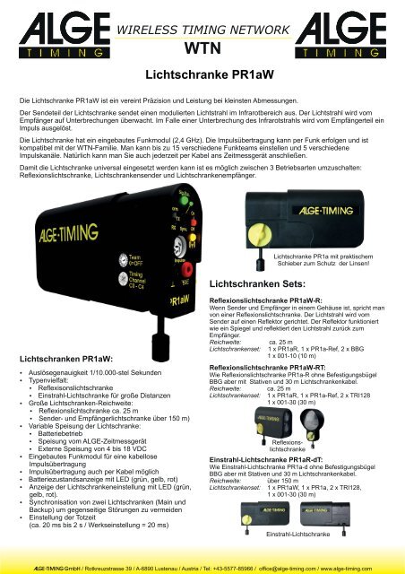 Lichtschranke PR1aW - Alge-Timing