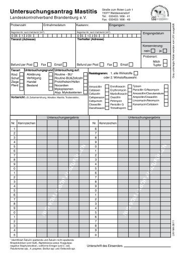 Untersuchungsantrag Mastitis - Landeskontrollverband ...