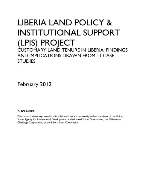 Customary Land Tenure in Liberia - Land Tenure and Property ...