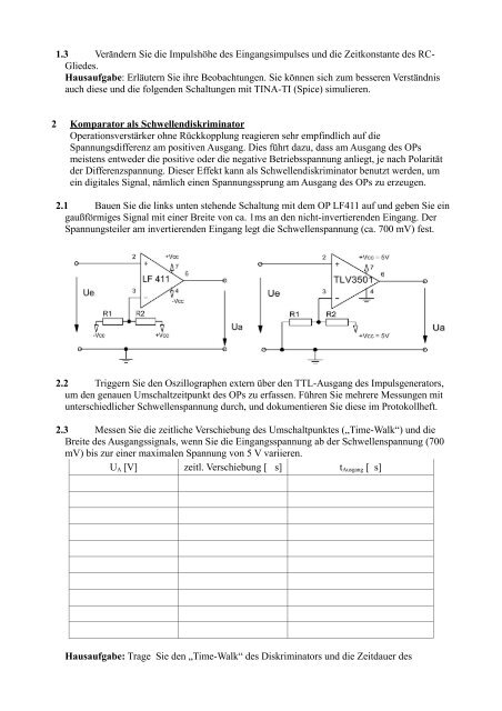 Versuche mit Operationsverstärkern, Teil 2 Elektronikpraktikum SS ...