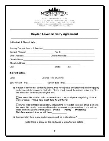 Hayden Loven Ministry Agreement - North Central University