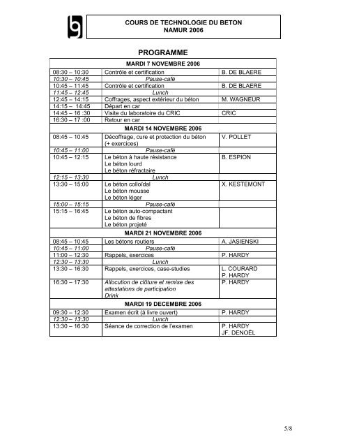 COURS DE TECHNOLOGIE DU BETON NAMUR 2006 - CSTC