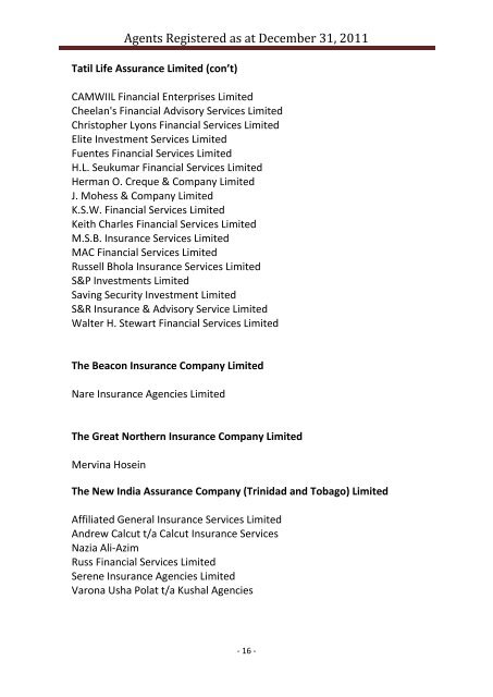 Agents Registered as at December 31, 2011 - Central Bank of ...