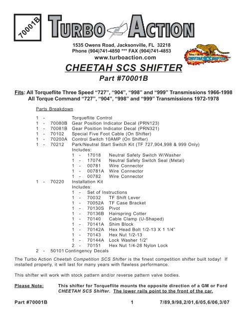70001B CHEETAH SCS Shifter - Turbo Action