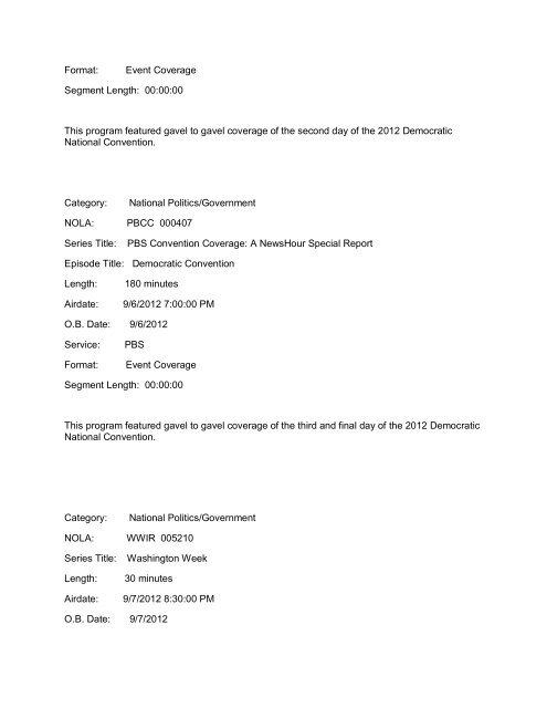 Quarterly Program Topic Report July 1-15, 2012 Category ... - WYES