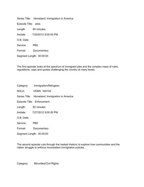 Quarterly Program Topic Report July 1-15, 2012 Category ... - WYES