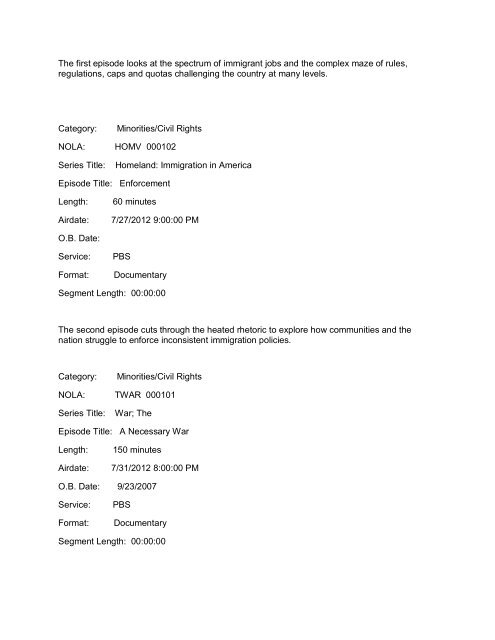 Quarterly Program Topic Report July 1-15, 2012 Category ... - WYES