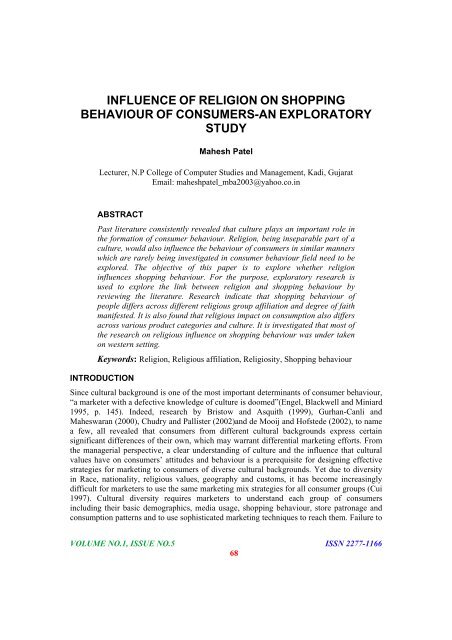 Influence Of Religion On Shopping Behavior Of Consumers Abhinav