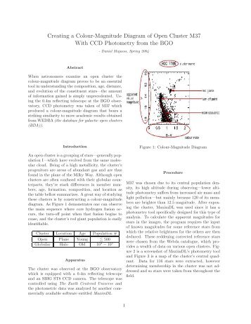 Creating a Colour-Magnitude Diagram of Open Cluster M37 With ...