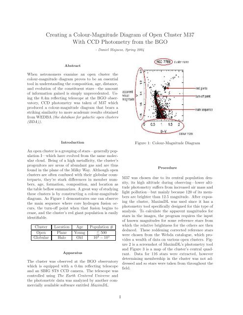 Creating a Colour-Magnitude Diagram of Open Cluster M37 With ...