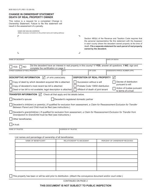 Page 1 BOE-502-D (P1) REV. 03 (08-09) NAME AND MAILING ...