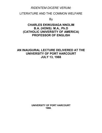 8th Inaugural Lecture - 1988 by Prof. C E Nnolim - University of Port ...