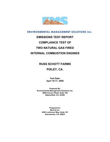 emissions test report compliance test of two natural - MurCal, Inc.