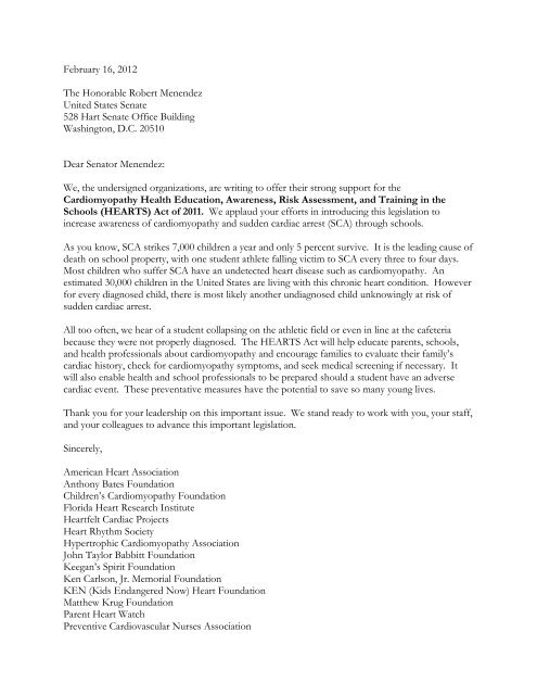 CCF - Senate Hearts Act Stakeholder Letter of Support2.16.12