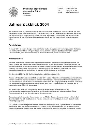 Jahresbericht 2004 - Ergotherapie Jacqueline BÃ¼rki