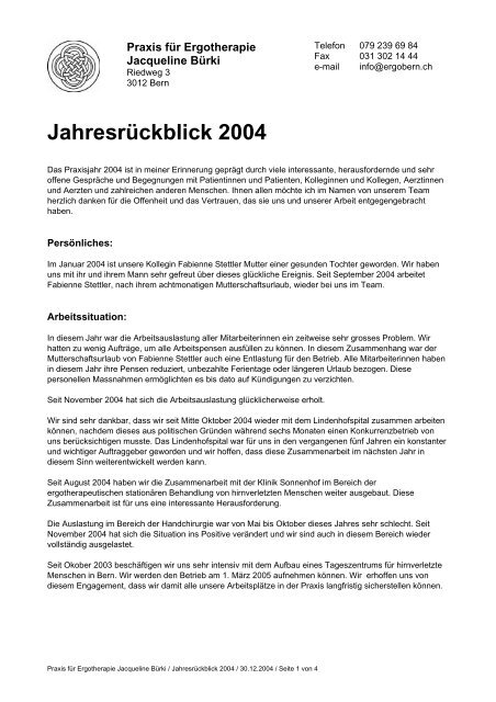 Jahresbericht 2004 - Ergotherapie Jacqueline BÃ¼rki