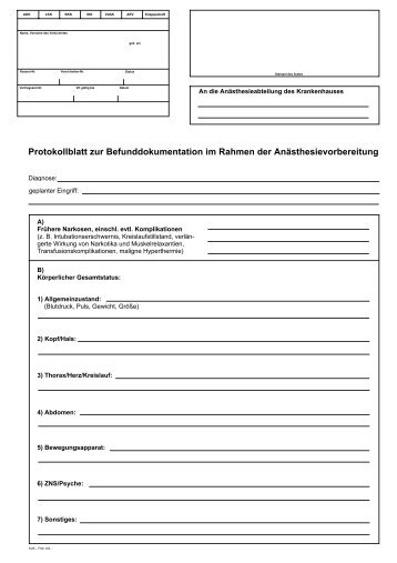 Protokollblatt zur Befunddokumentation im Rahmen der ...