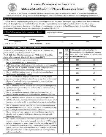 School Bus Driver Physical Form - Alabama Education Association