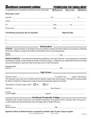 Permission for Enrollment Form - Southeast Community College