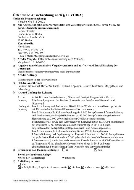 Ã ffentliche Ausschreibung nach Â§ 12 VOB/A; - Die Vergabeplattform ...