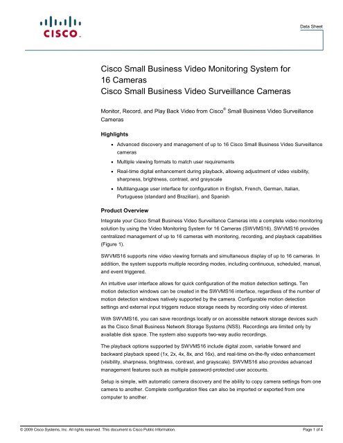 Cisco Small Business Video Monitoring System for 16 Cameras ...