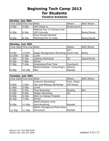 Tech Camp Tentative Schedule (PDF)