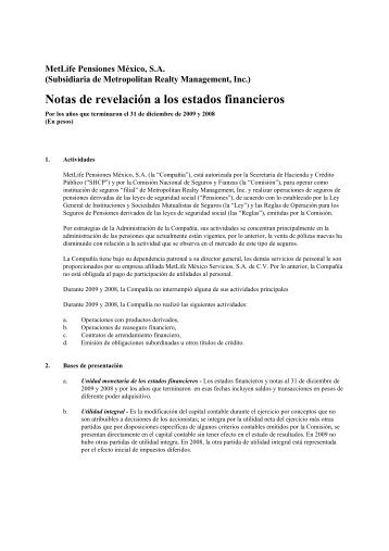 Notas de revelaciÃ³n a los estados financieros - MetLife