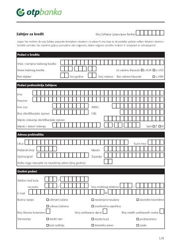 Zahtjev za kredit 1/4 - OTP banka dd