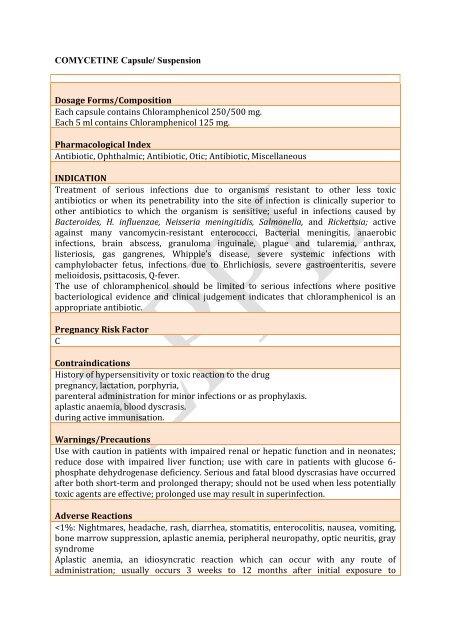 comycetin 250mg - Lomus Pharmaceuticals Pvt. Ltd.