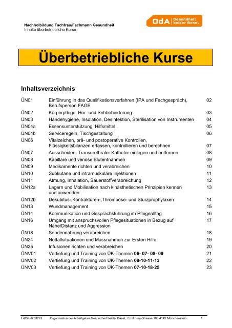 Modulbeschreibung Ãberbetriebliche Kurse - OdA Gesundheit