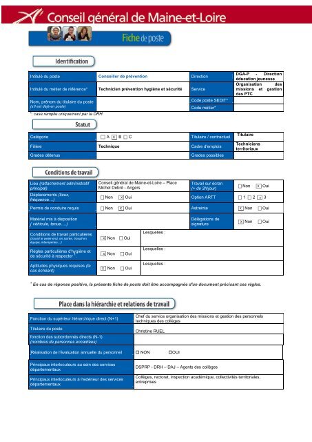 IntitulÃ© du poste Conseiller de prÃ©vention Direction DGA-P ...