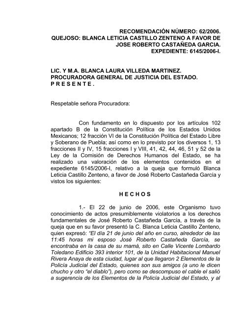 recomendaciÃ³n numero: /2004. - ComisiÃ³n de Derechos Humanos ...