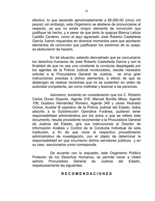 recomendaciÃ³n numero: /2004. - ComisiÃ³n de Derechos Humanos ...