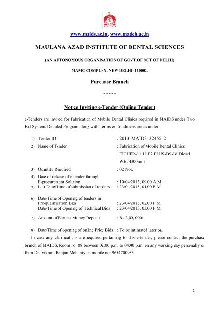 Tender Document For Fabrication Of Mobile Dental Clinics 09 Maids