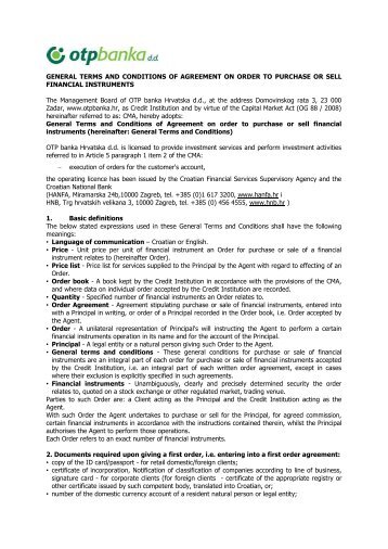 General terms and conditions of agreement on ... - OTP banka dd