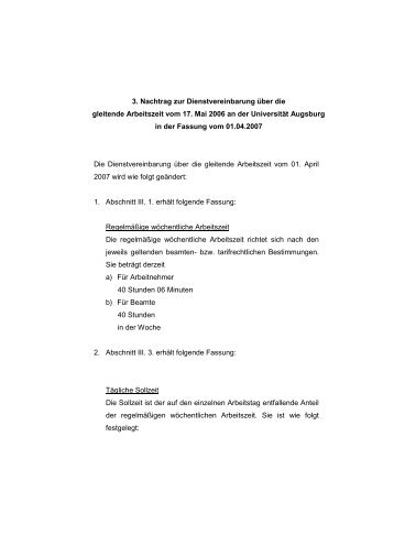 3. Nachtrag zur Dienstvereinbarung ÃƒÂ¼ber die gleitende Arbeitszeit ...