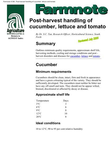 Post-harvest handling of cucumber, lettuce and tomato