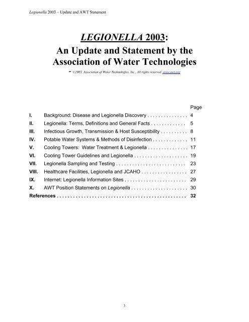 Legionella: An Update and Statement by AWT - Association of Water ...