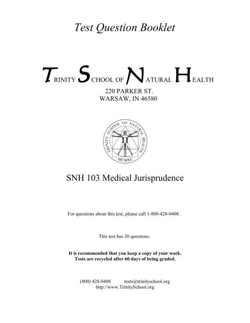 SNH103......Medical Jurisprudence - Trinity School of Natural Health
