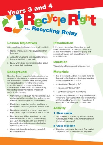 Recycle Right ... to reduce contamination Yrs 3 and 4 - National ...