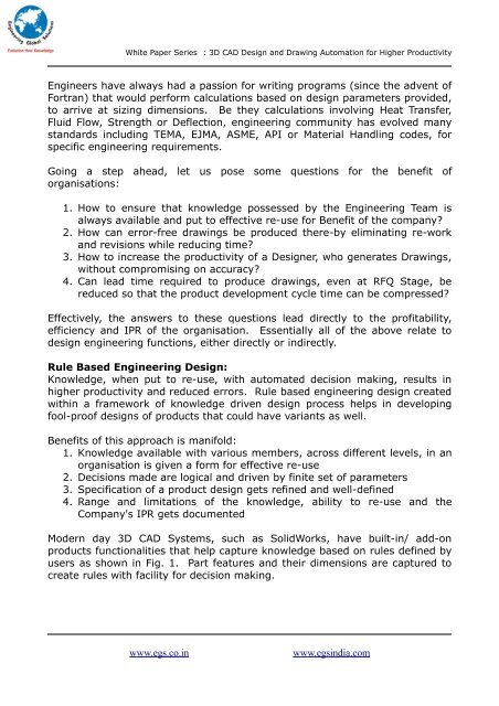 Design and Drawing Automation using 3D CAD - EGS Computers