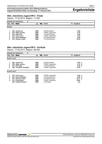 Ergebnisse - Leichtathletikkreis Offenbach/Hanau