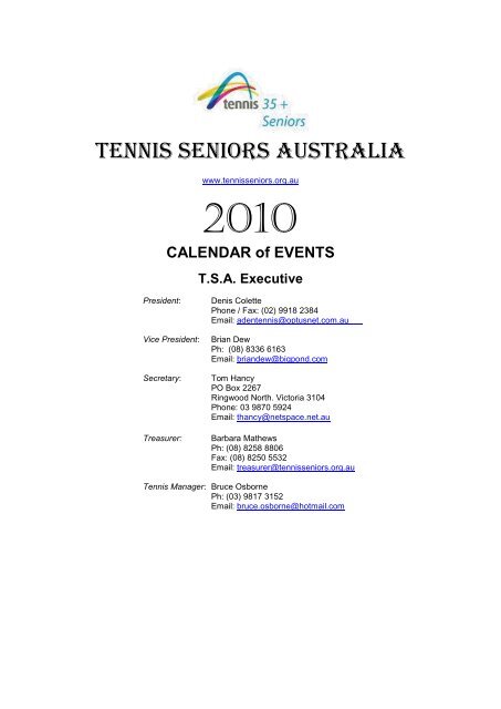 Australian Tournament Calendar released - Tennis Seniors Australia